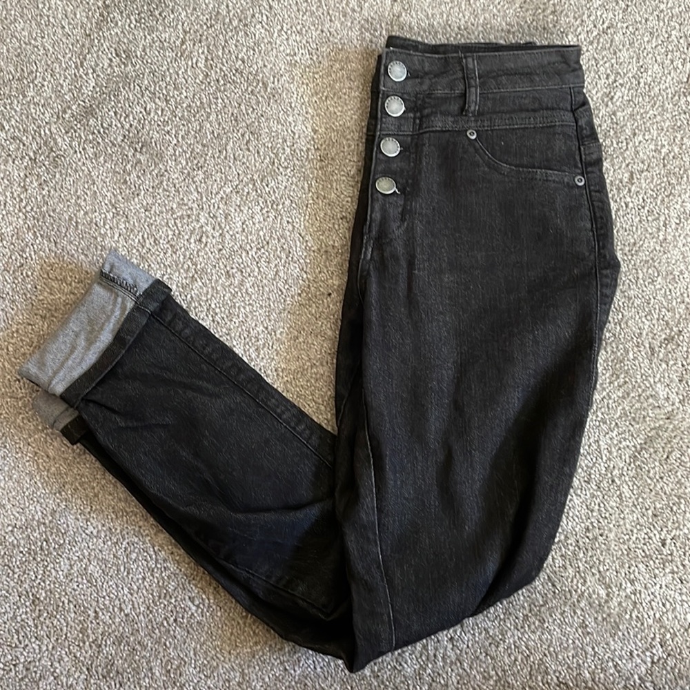High waisted button up skinny jeans